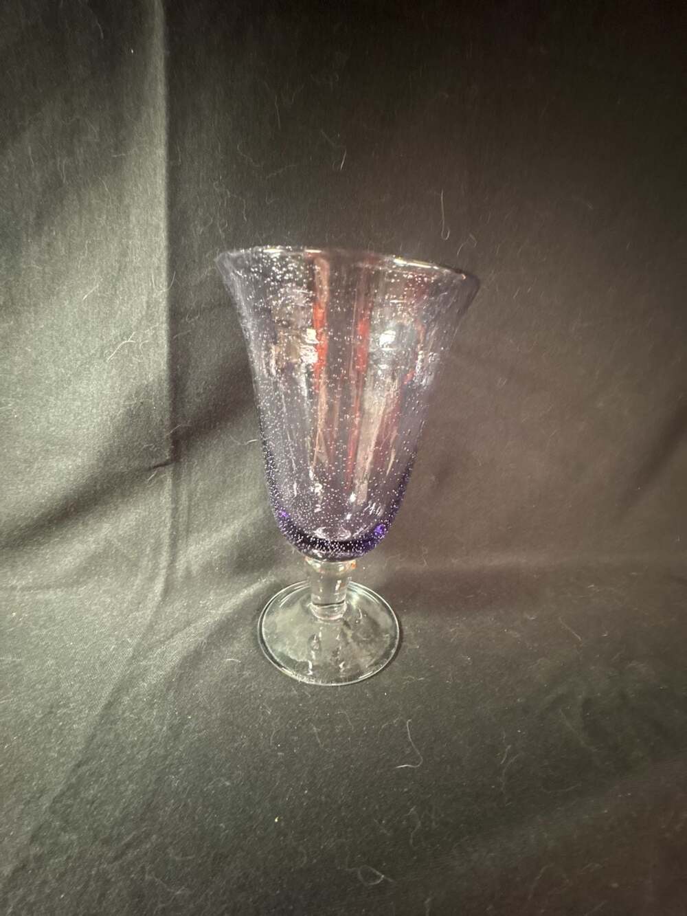 Pottery Barn Hand Blown Bubble Glass Purple Goblet Wine Glass